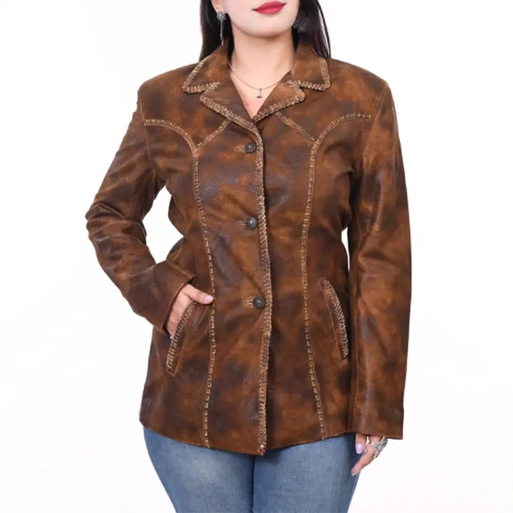 Adjktltr01 Genuine Vintage Leather Women Shirt Jacket Dress Ladies Girl 1