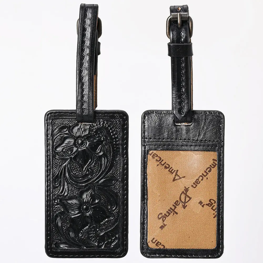 American Darling Western Leather Hand-Tooled Card Holder – Genuine Leather Travel Id Tag With Strap 1