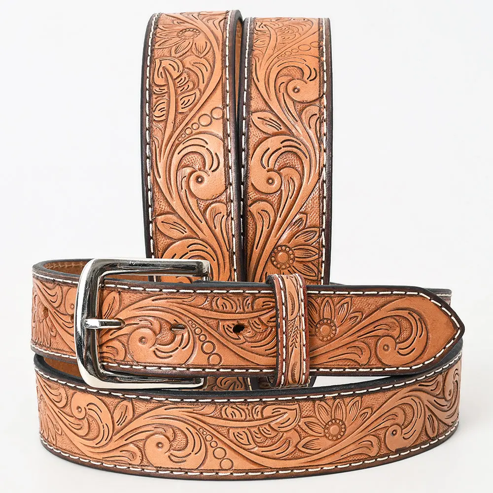 Bar H Equine Hand Tooled Genuine Leather Crafted Tan Unisex Western Belt Removable Buckle Full Grain For Men Women 1