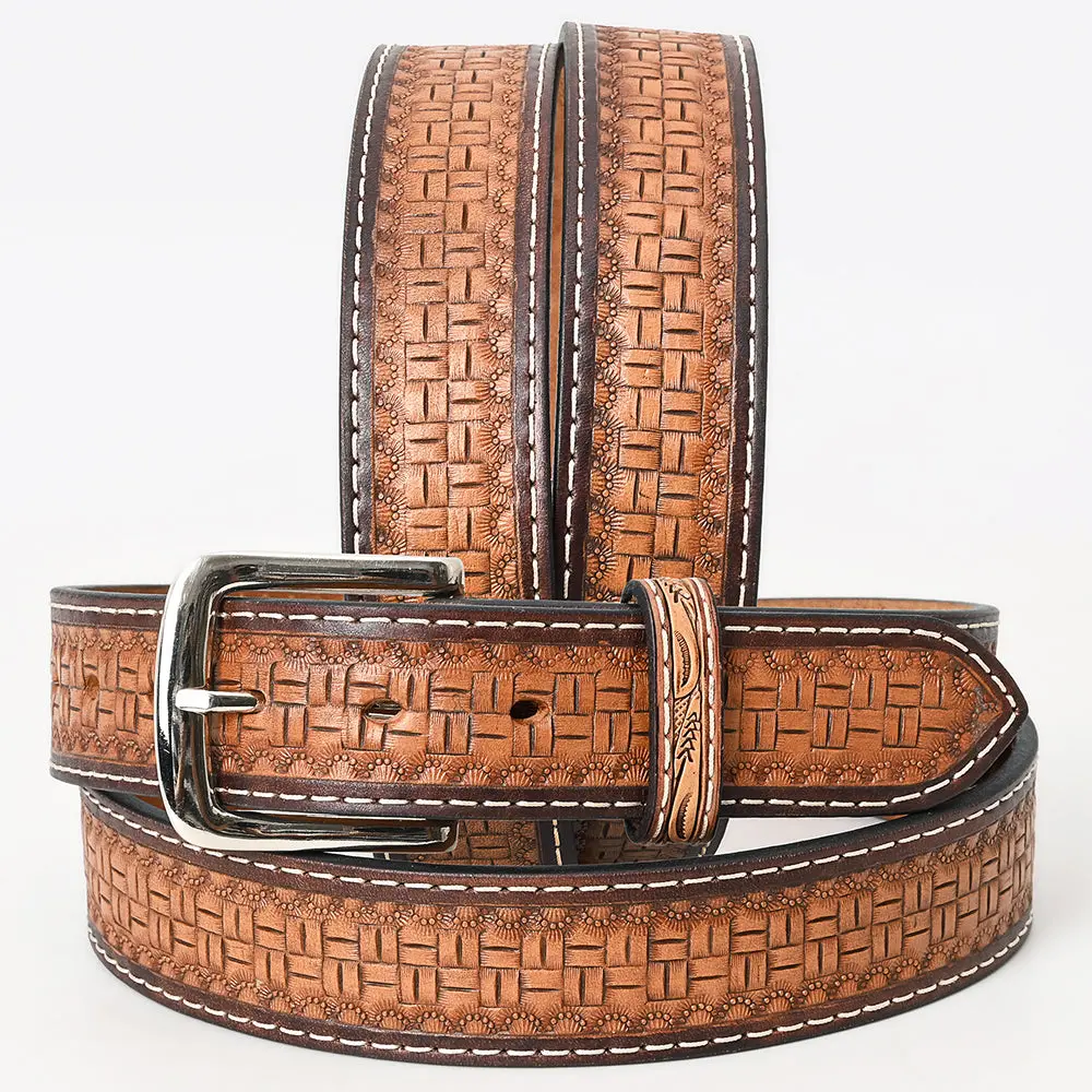 Bar H Equine Hand Tooled Genuine Leather Crafted Brown Unisex Western Belt Removable Buckle Full Grain For Men Women 1
