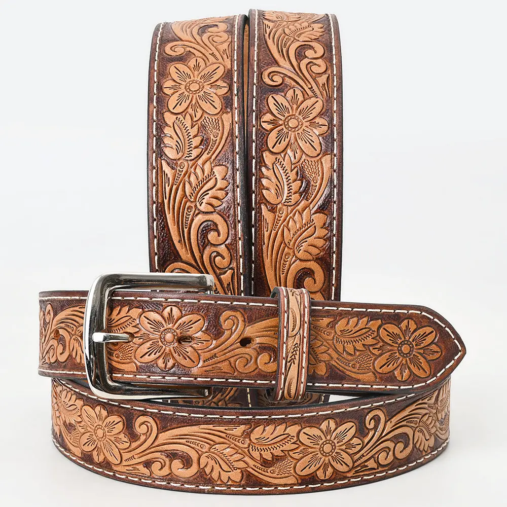 Bar H Equine Hand Tooled Genuine Leather Crafted Brown Unisex Western Belt Removable Buckle Full Grain For Men Women 1