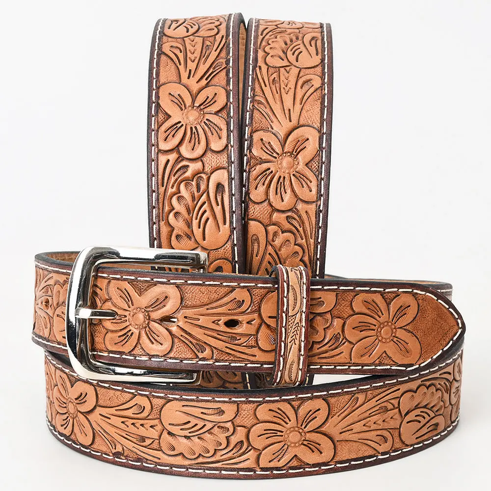 Bar H Equine Hand Tooled Genuine Leather Crafted Brown Unisex Western Belt Removable Buckle Full Grain For Men Women 1