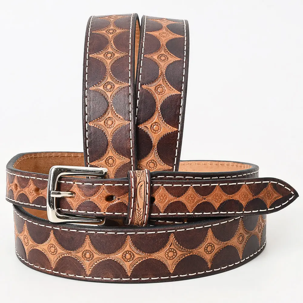 Bar H Equine Hand Tooled Genuine Leather Crafted Brown Unisex Western Belt Removable Buckle Full Grain For Men Women 1