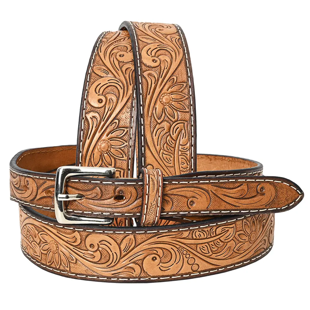 Bar H Equine Hand Tooled Genuine Leather Crafted Tan Unisex Western Belt Removable Buckle Full Grain For Men Women 1