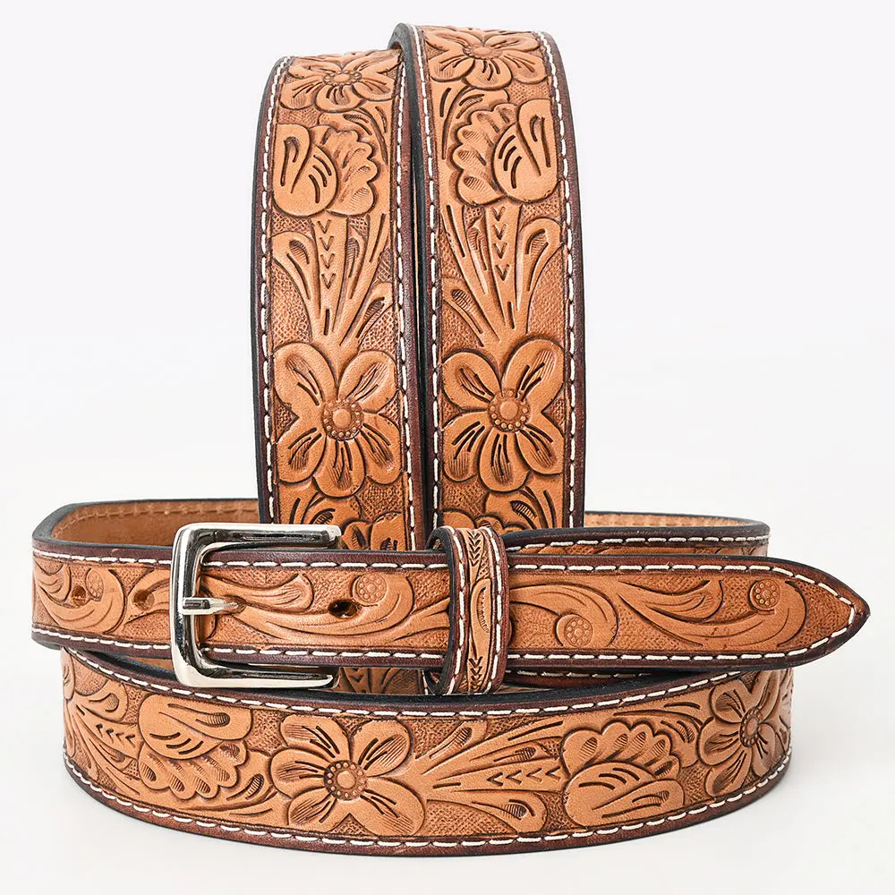 Bar H Equine Hand Tooled Genuine Leather Crafted Brown Unisex Western Belt Removable Buckle Full Grain For Men Women 1