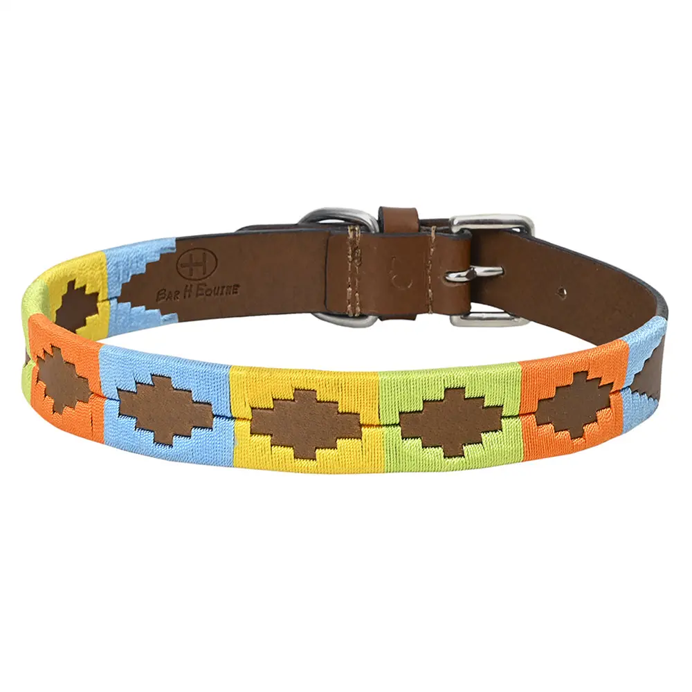Bar H Equine Western Genuine Leather Dog Collar Embroidered 1