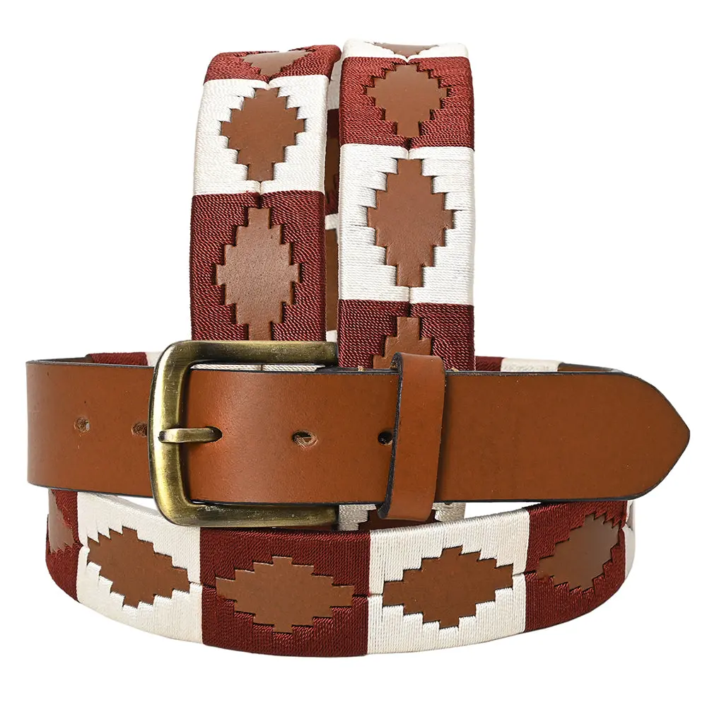 Bar H Equine Western Brown Full Grain Genuine Leather Men & Women Belt Embroidered White With Buckle 1