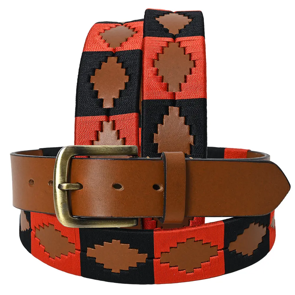 Bar H Equine Western Brown Full Grain Genuine Leather Men & Women Belt Embroidered Red Black With Buckle 1