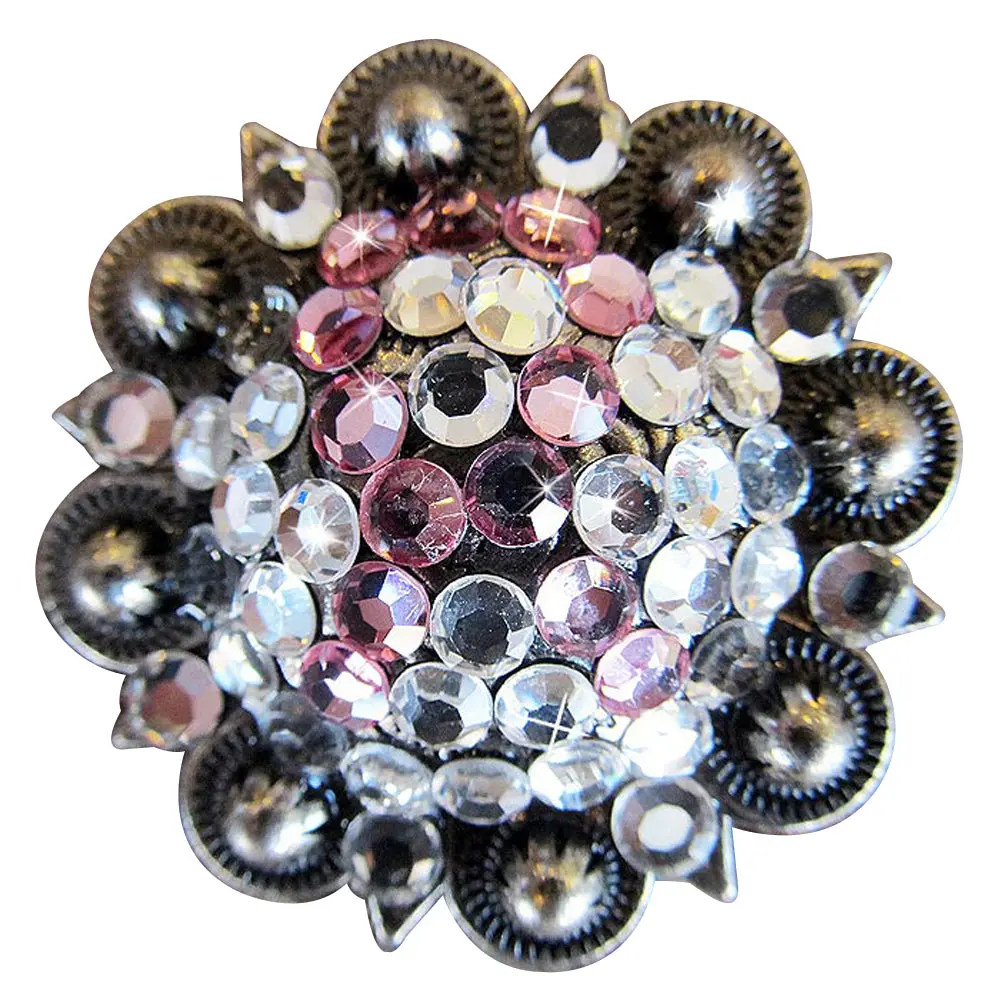 Hilason Western Screw Back Concho Breast Cancer Crystal Bling Cowgirl Clear & Rose Color | Bridle Conchos Slotted 1