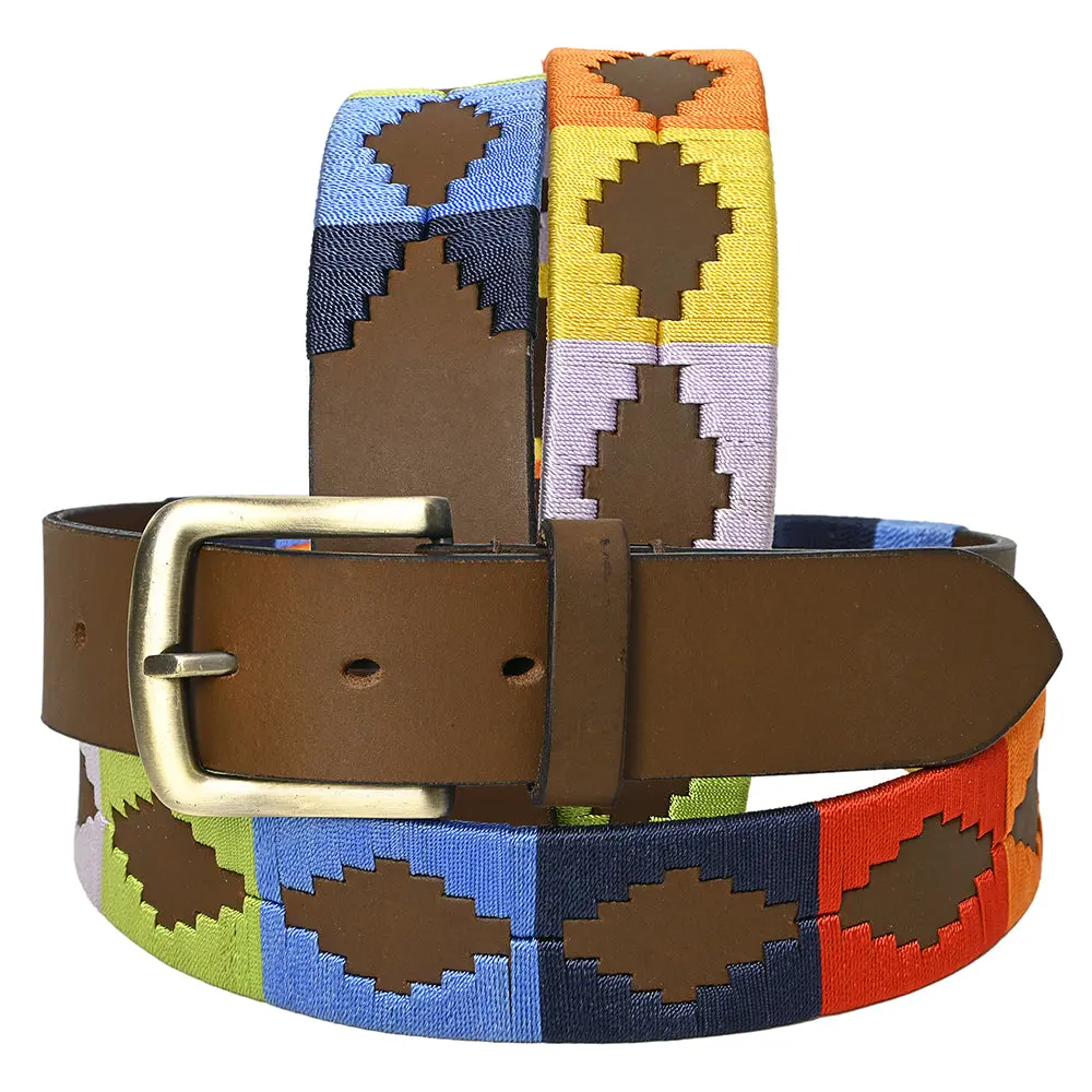 Bar H Equine Western Brown Full Grain Genuine Leather Men & Women Belt Embroidered Multi Colors With Buckle 1