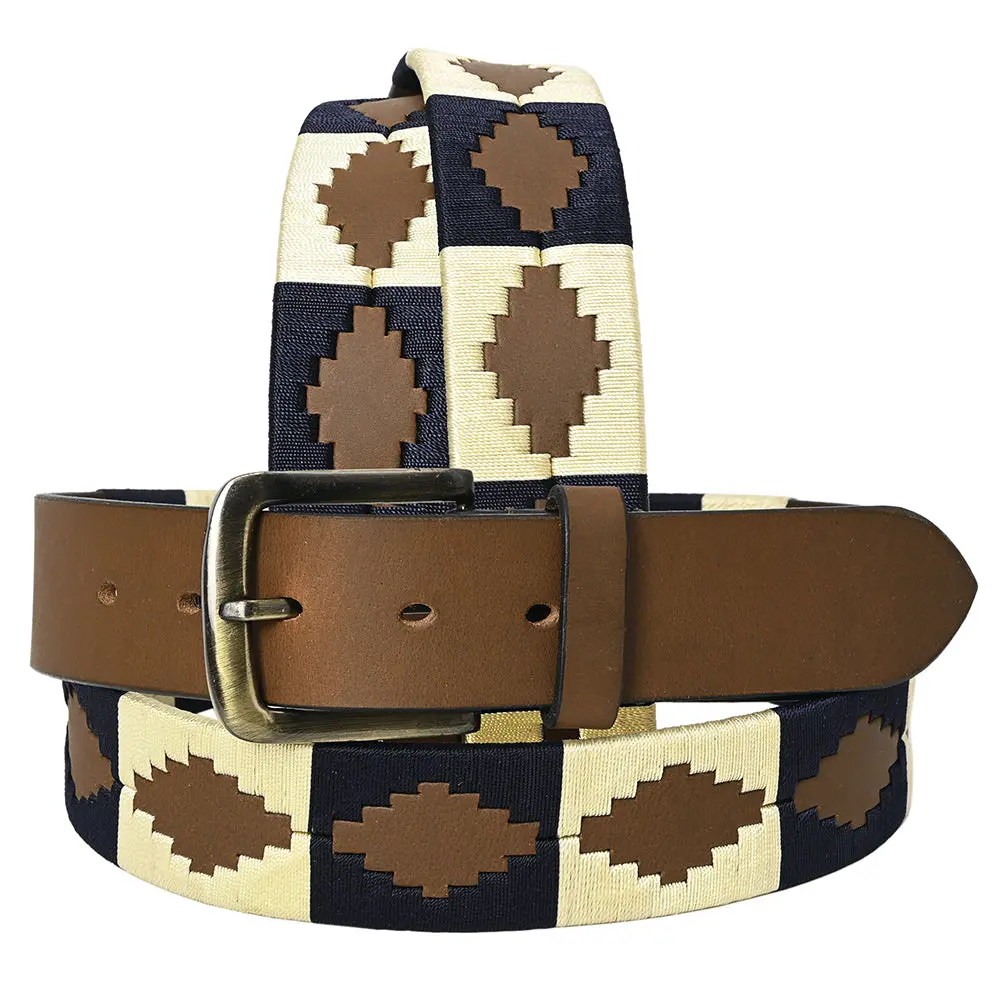 Bar H Equine Western Brown Full Grain Genuine Leather Men & Women Belt Embroidered Beige Black With Buckle 1