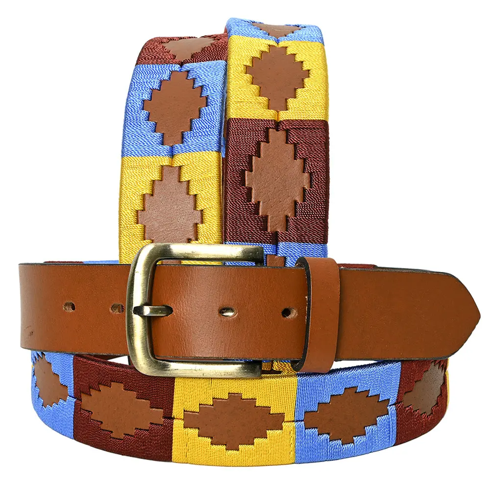 Bar H Equine Western Brown Full Grain Genuine Leather Men & Women Belt Embroidered Yellow Blue Red With Buckle 1