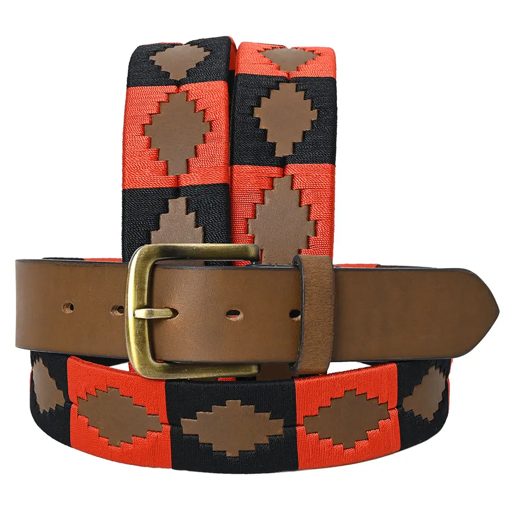 Bar H Equine Western Brown Full Grain Genuine Leather Men & Women Belt Embroidered Red Black Unisex Buckle 1