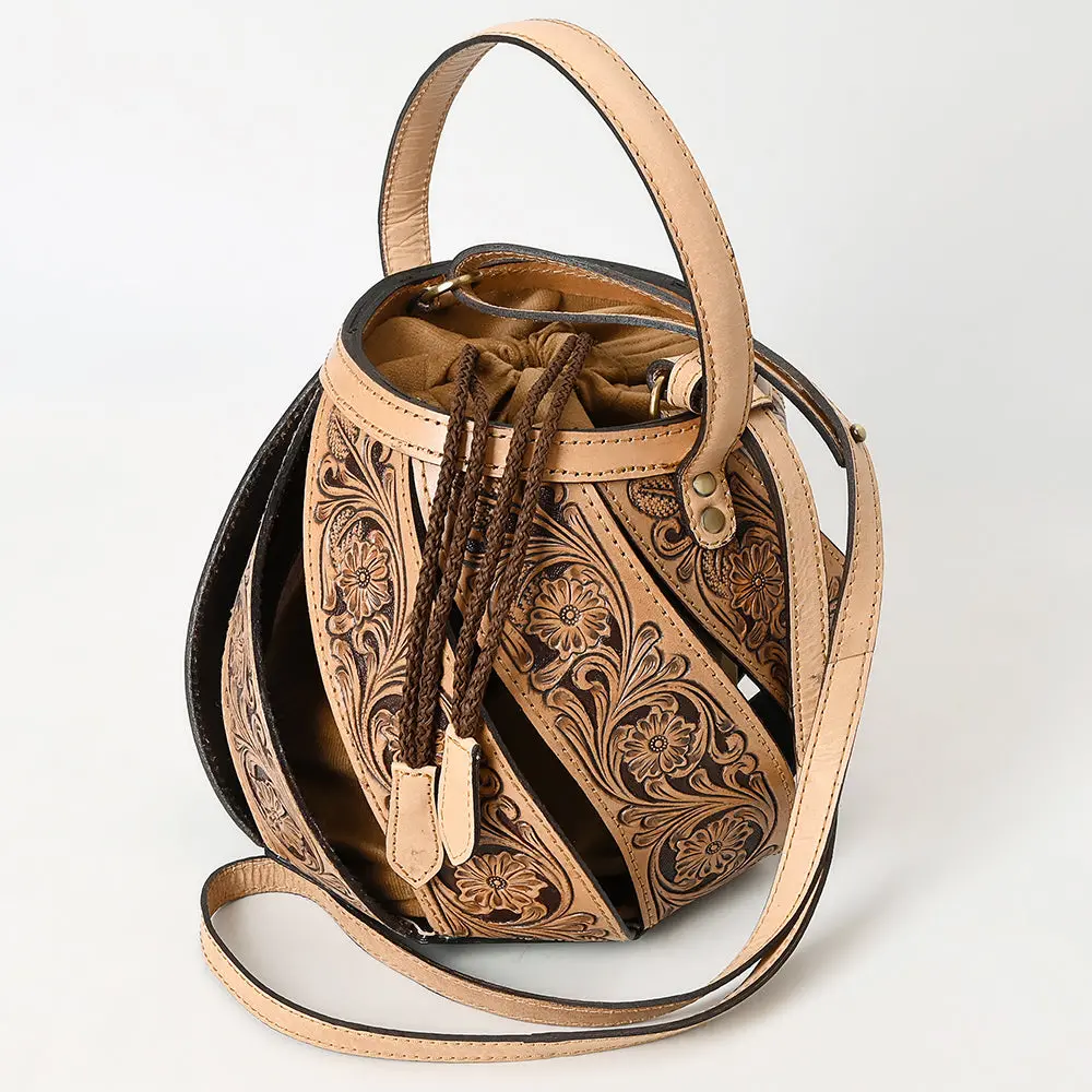 American Darling Hand Tooled Floral Carved Genuine Leather Bucket Bag Drawstring Eco-Friendly Western Purse 1