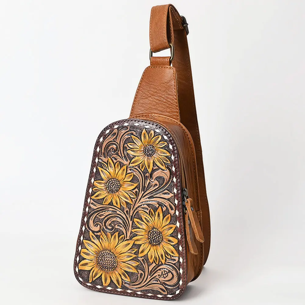 American Darling Western Sling Bag – Hand-Tooled Floral Carved Floral Design, Genuine Leather, Adjustable Strap, Eco-Friendly Crafted 1