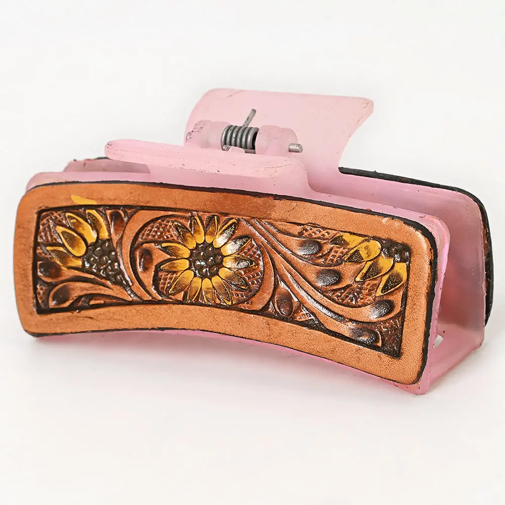 American Darling Floral Long Hair Claw Hand Tooled Carved Genuine Leather Turquoise Clips Clutcher Gift For Women Girls 1