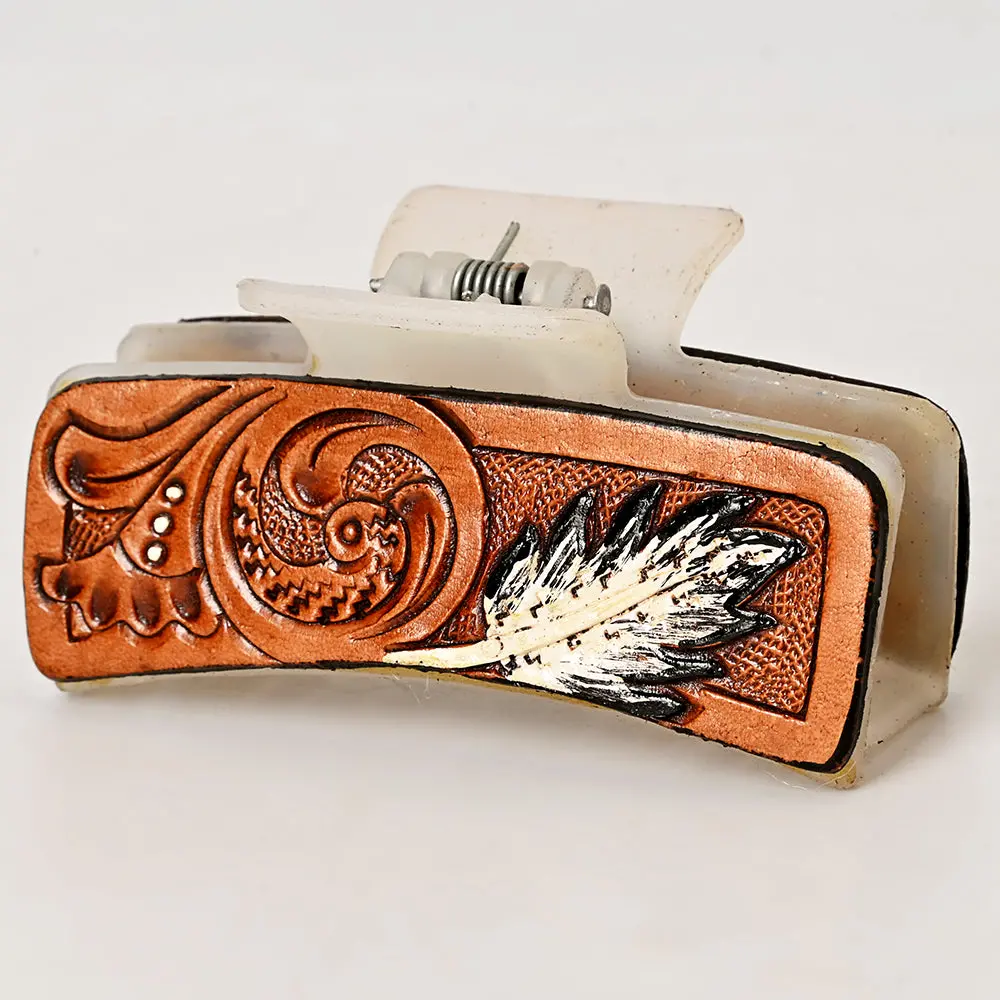 American Darling Floral Long Hair Claw Hand Tooled Carved Genuine Leather Turquoise Clips Clutcher Gift For Women Girls 1