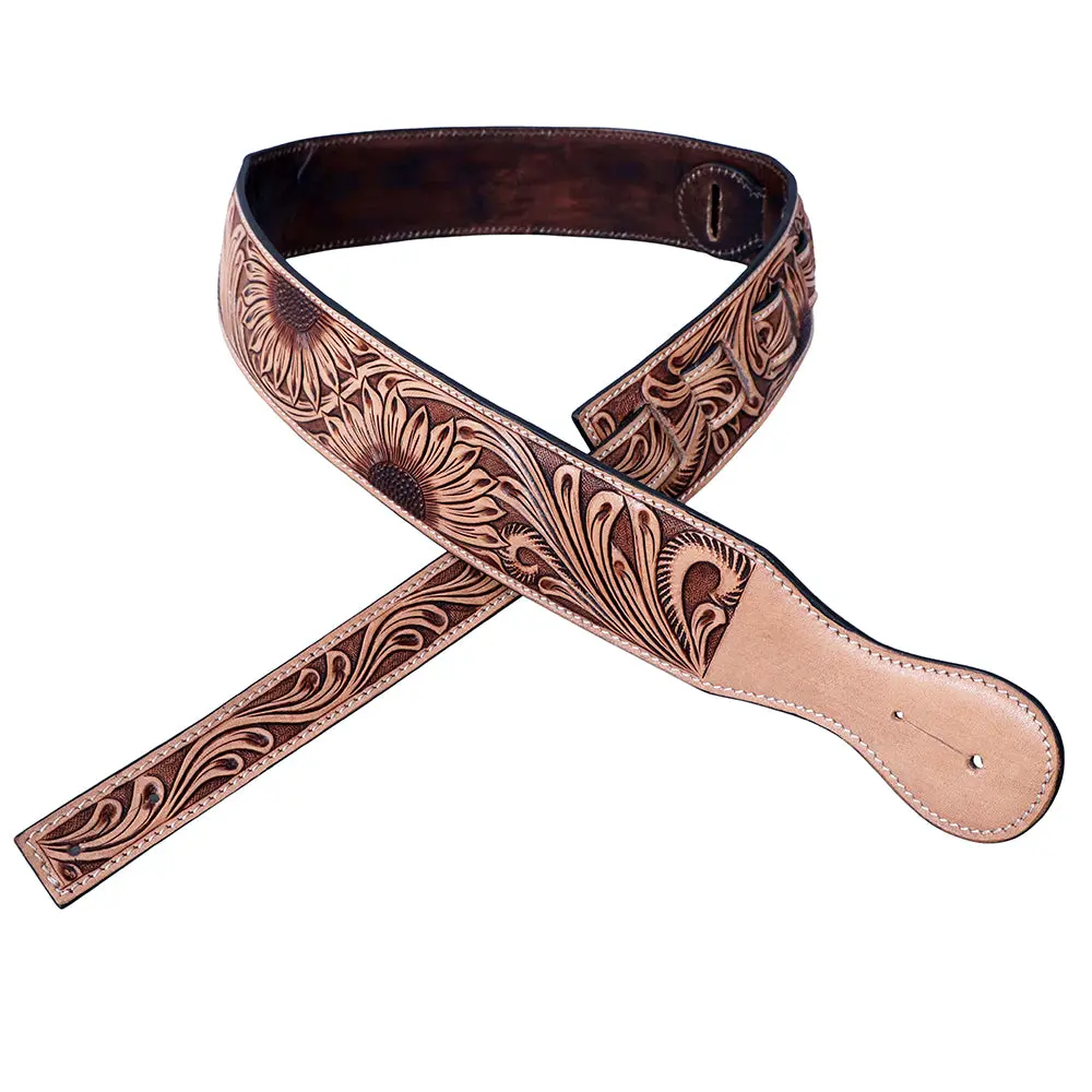 Hilason American Western Floral Hand Tooled Genuine Leather Guitar Strap 1