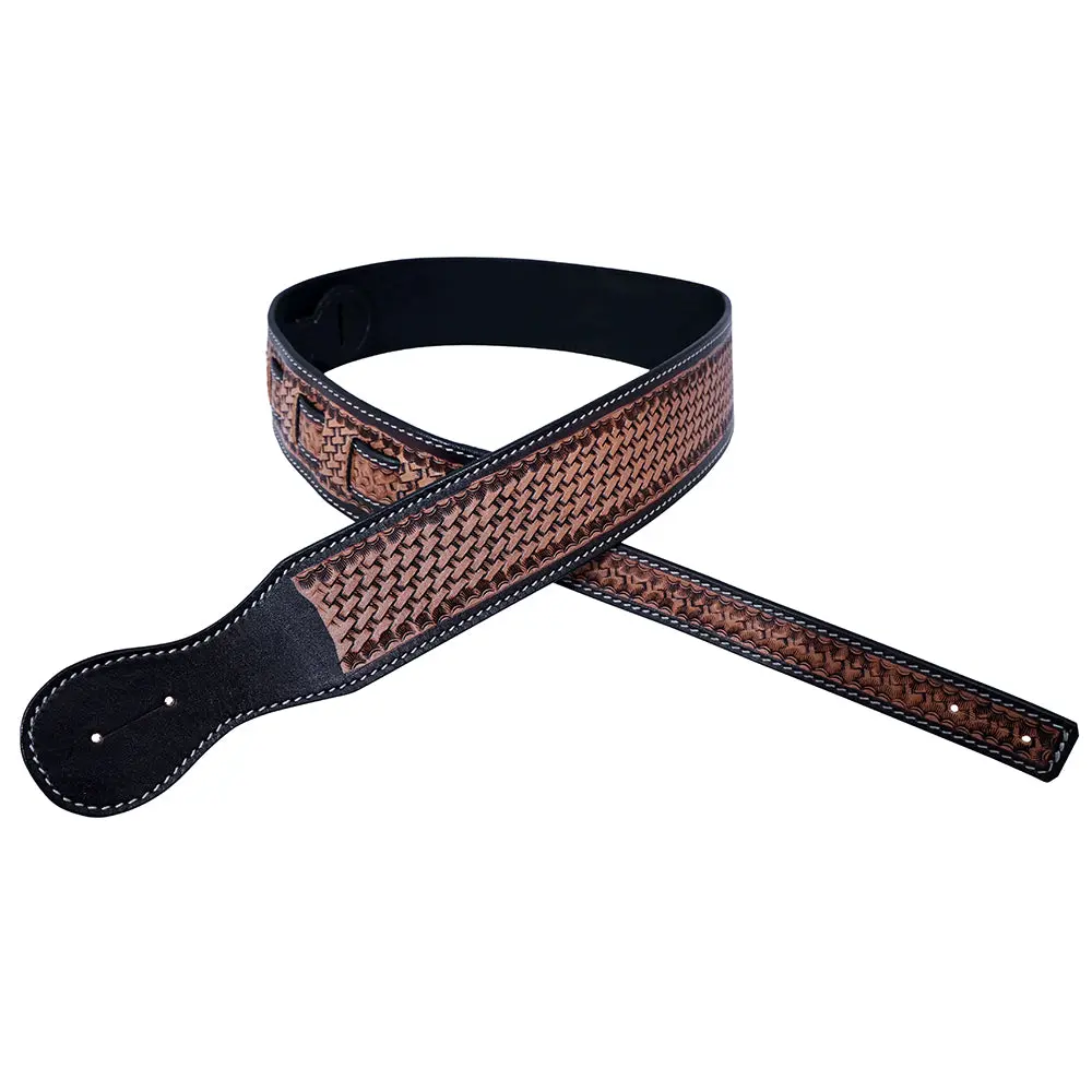 Hilason American Western Floral Hand Tooled Genuine Leather Guitar Strap 2