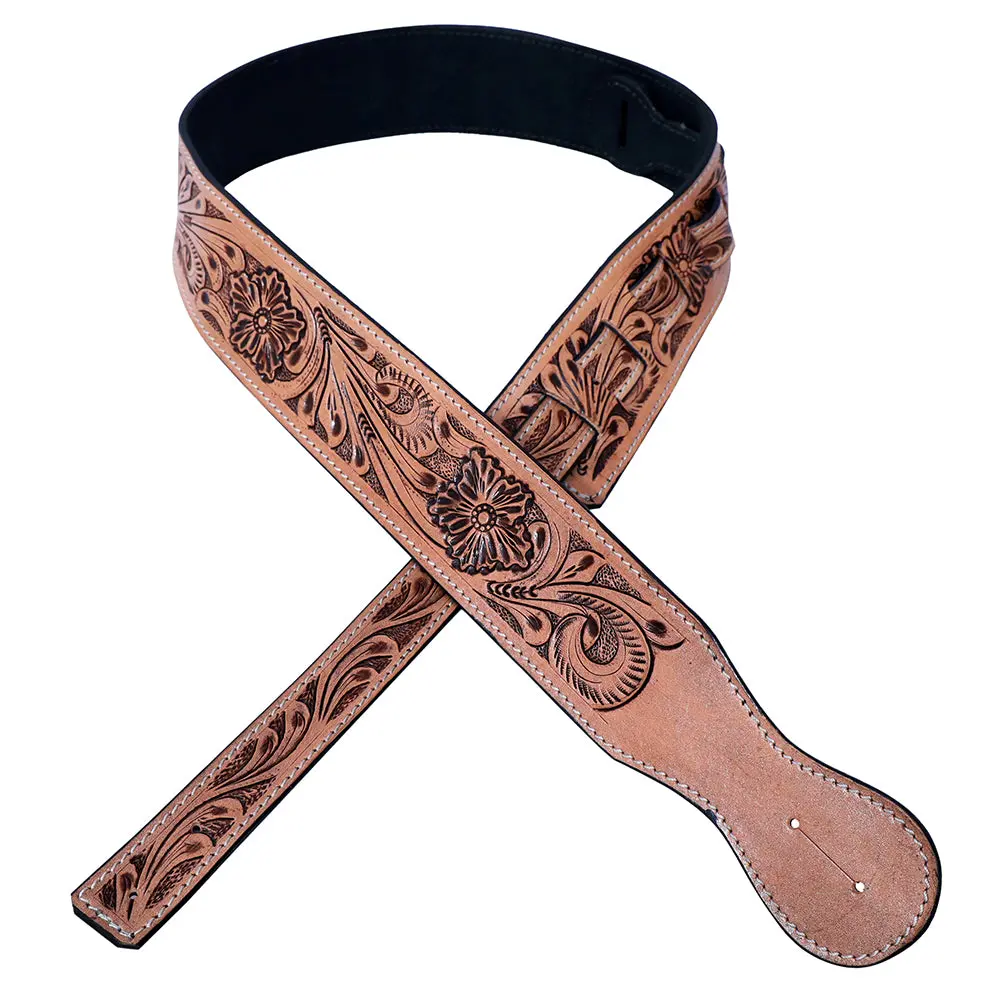Hilason American Western Floral Hand Tooled Genuine Leather Guitar Strap 3