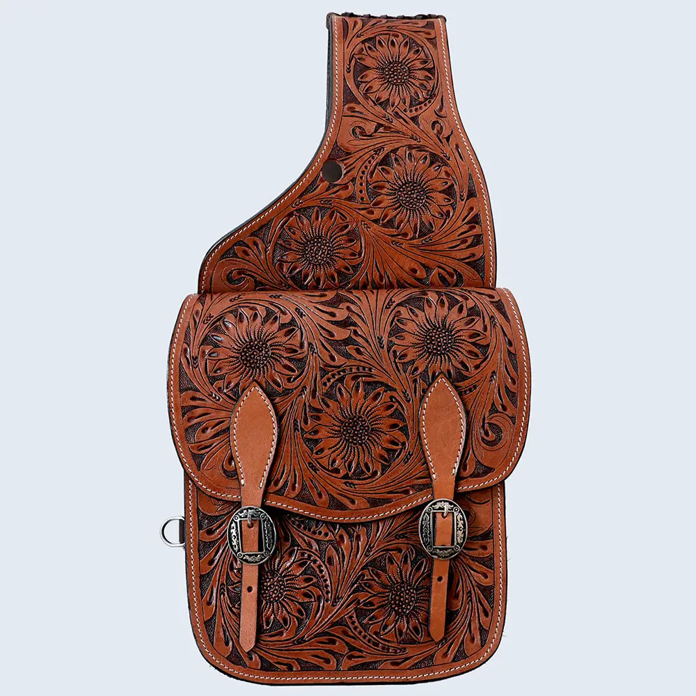 Hilason Western Horse Floral Heavy-Duty Trail Ride Genuine Leather Saddle Bag | Equestrian Western Adjustable Closure 2