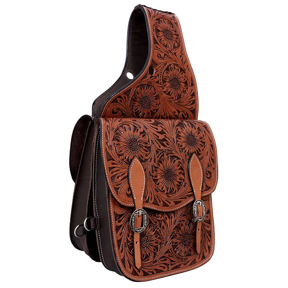 Hilason Western Horse Floral Heavy-Duty Trail Ride Genuine Leather Saddle Bag | Equestrian Western Adjustable Closure 1