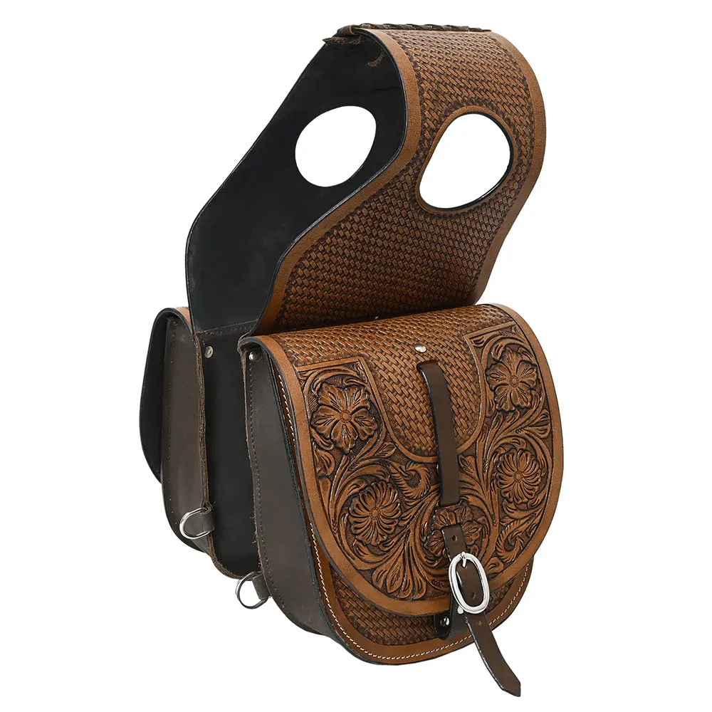 Hilason Western Horse Floral Heavy-Duty Trail Ride Genuine Leather Saddle Bag | Equestrian Western Adjustable Closure 1