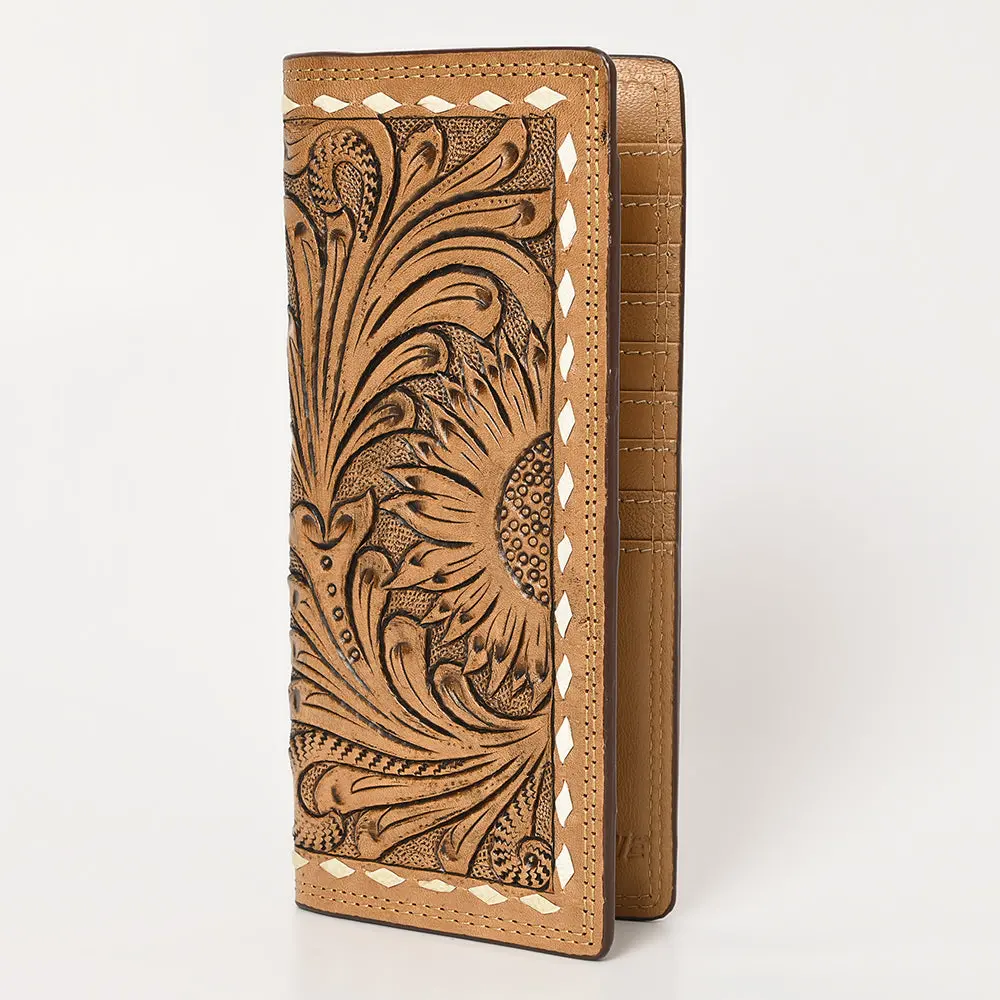 Bar H Equine Rodeo Floral Bifold & Trifold Wallet For Men Women Genuine Leather Tan 2