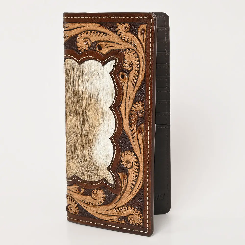 Bar H Equine Rodeo Floral Bifold & Trifold Wallet For Men Women Hairon Genuine Leather Tan 1