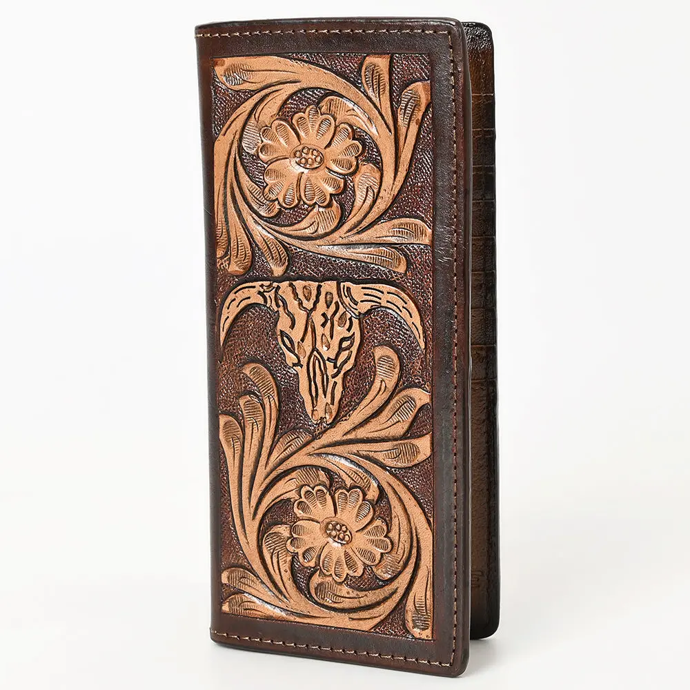 Bar H Equine Rodeo Steer Head Bifold & Trifold Wallet For Men Women Genuine Leather Brown 2