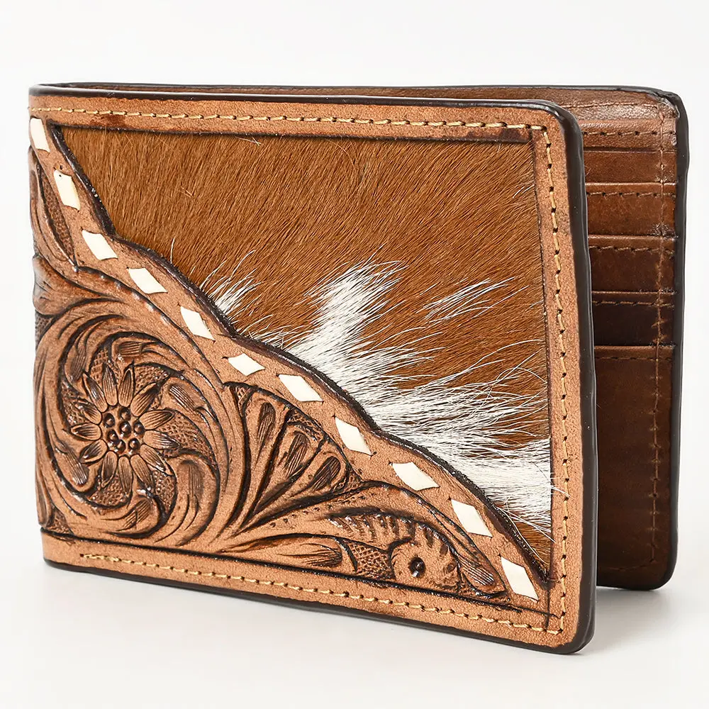 Bar H Equine Rodeo Floral Bifold & Trifold Wallet For Men Women Hairon Genuine Leather Brown 1