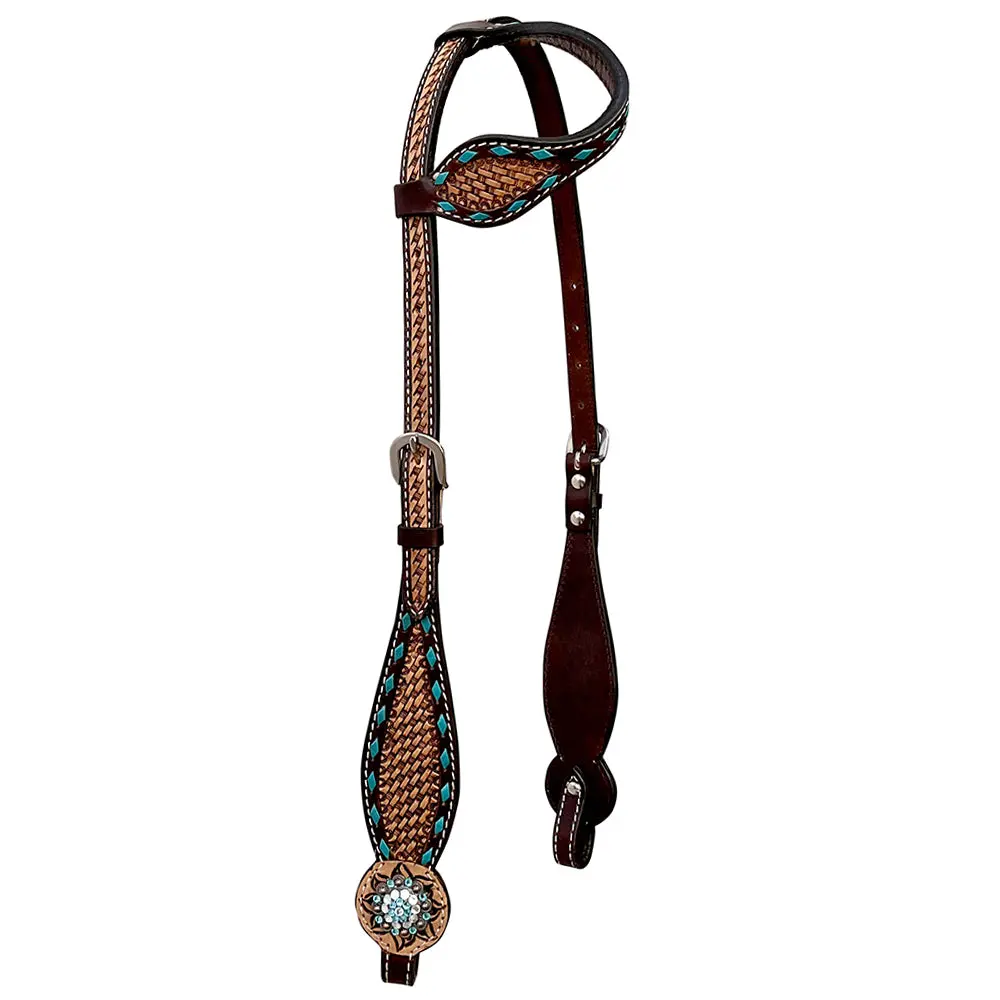 Bar H Equine Western Leather Horse Tack Set Basket Weave Carved Brown 1