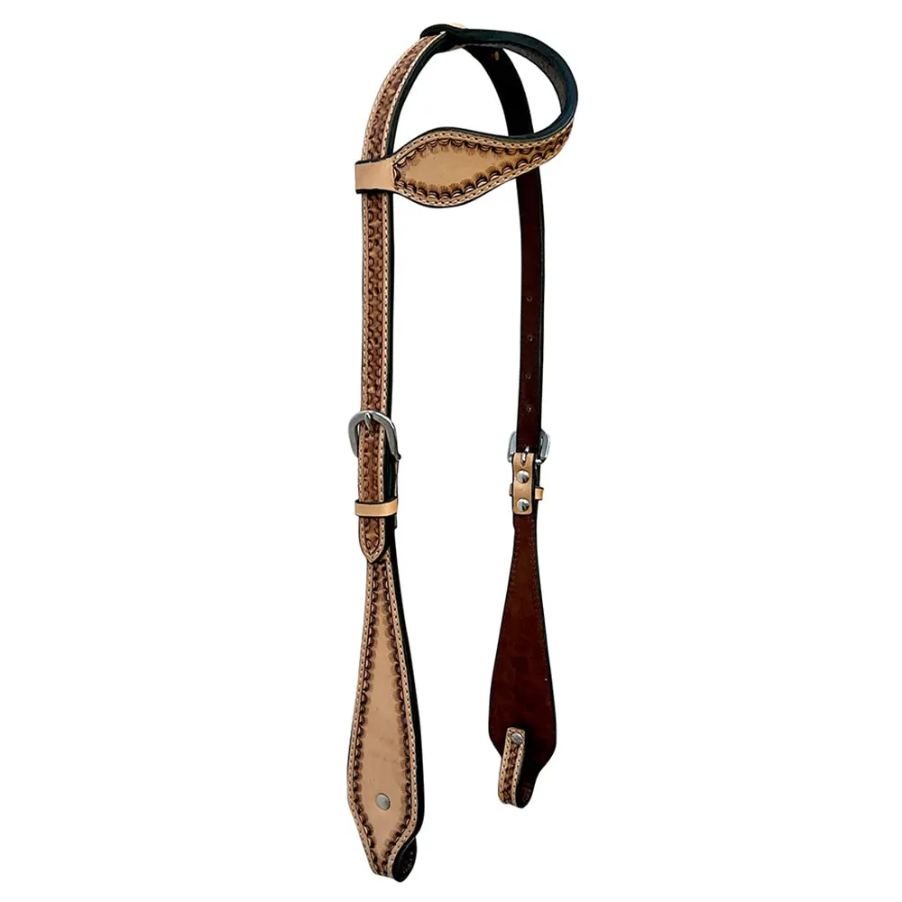 Bar H Equine Leather Horse Headstall Breast Collar & One Ear Tan 3