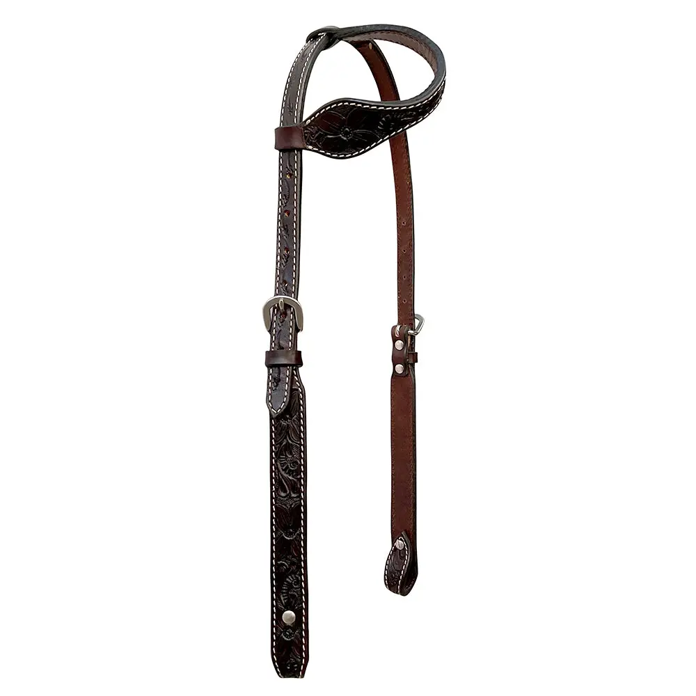 Bar H Equine Horse Genuine Leather Floral Carved Tack Set Dark Brown 1