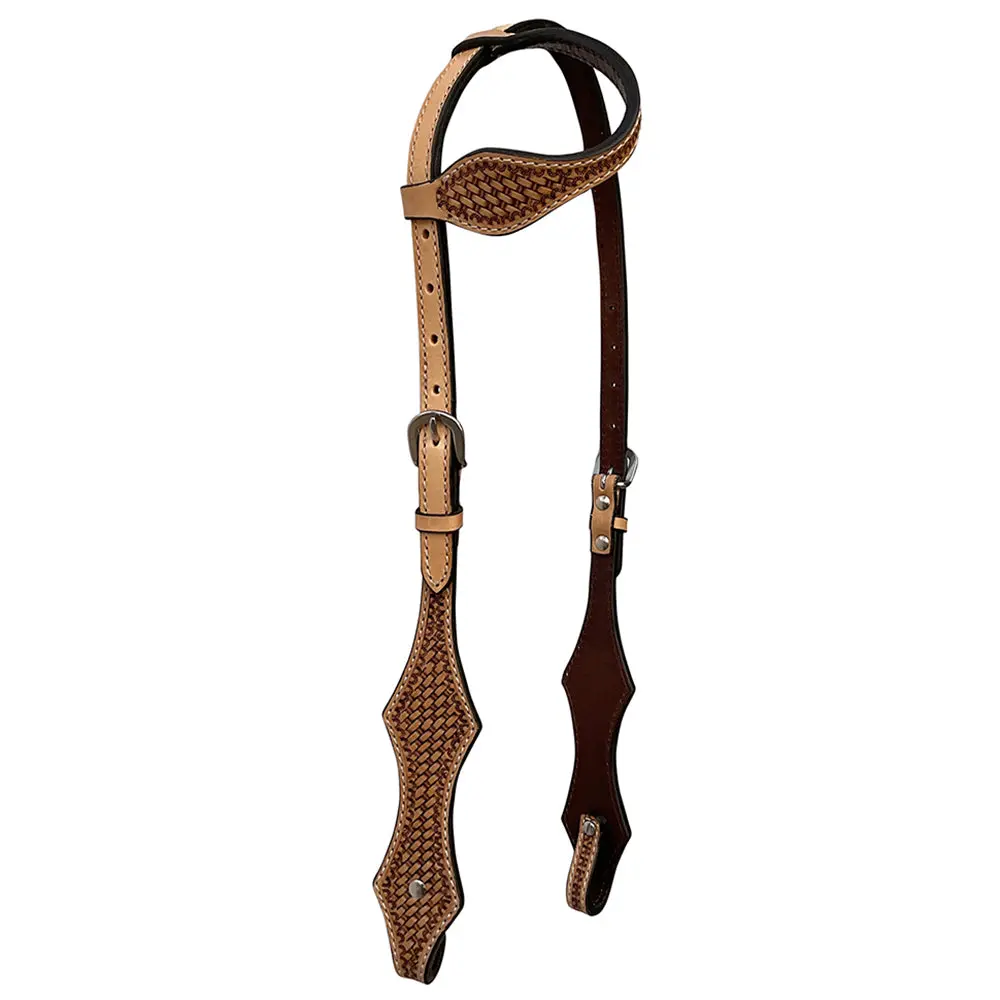 Bar H Equine Horse Genuine Leather Basket Weave Tooled Tack Set Brown 1