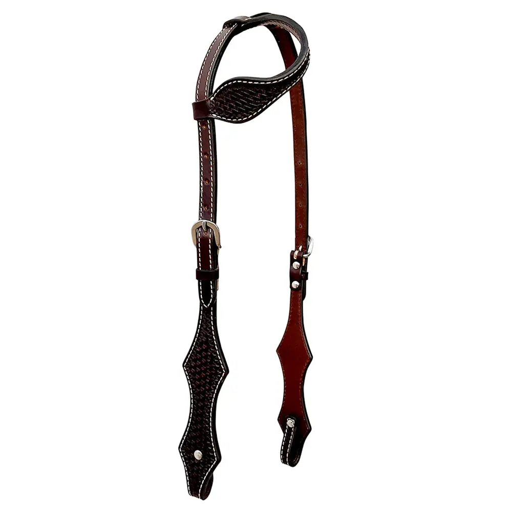 Bar H Equine Western Leather Horse Tack Set Basket Weave Tooled Dark Brown 1