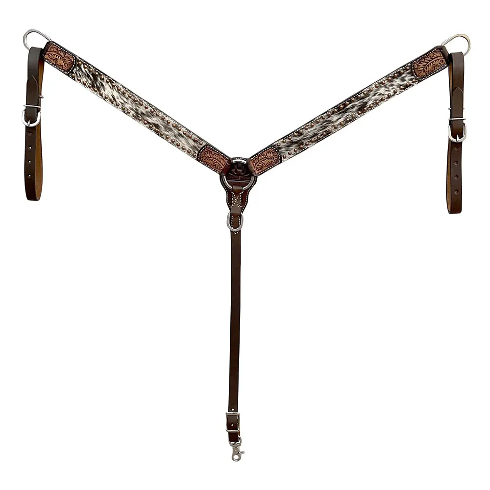 Bar H Equine Western Hair On Leather Headstall & Breast Collar Floral Brown 2