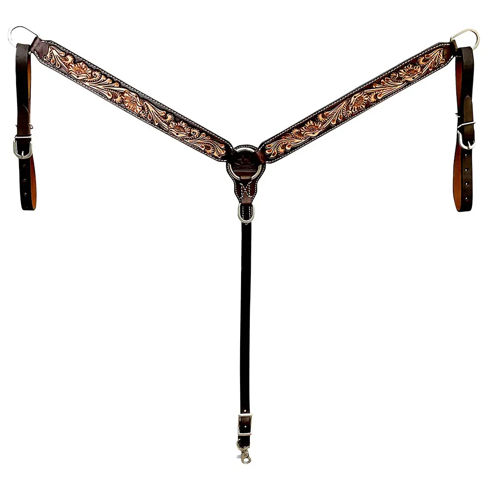 Bar H Equine Western Leather Headstall & Breast Collar Floral Dark Brown 2