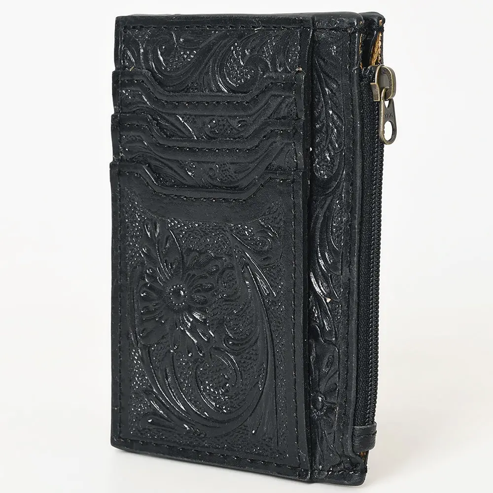 Western Leather Card Holder Bag With Hand-Tooled Floral Carved Full Grain Vegetable-Tanned Leather By American Darling 8