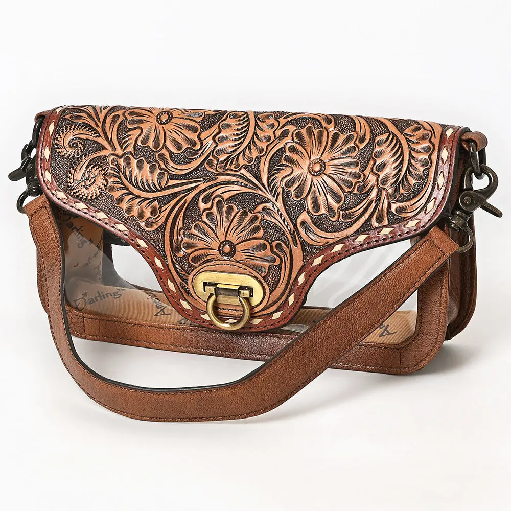 American Darling Hand-Tooled Western Leather Clear Bag – Genuine Floral Carved Crossbody, Vegetable-Tanned Full-Grain Leather 1