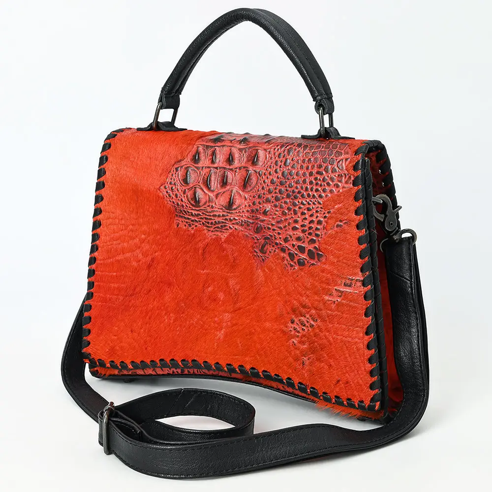 American Darling Western Leather Messenger Bag With Hair-On Cowhide, Crocodile-Embossed Leather Detail, Adjustable Strap, Structured Body & Premium Craftsmanship 2
