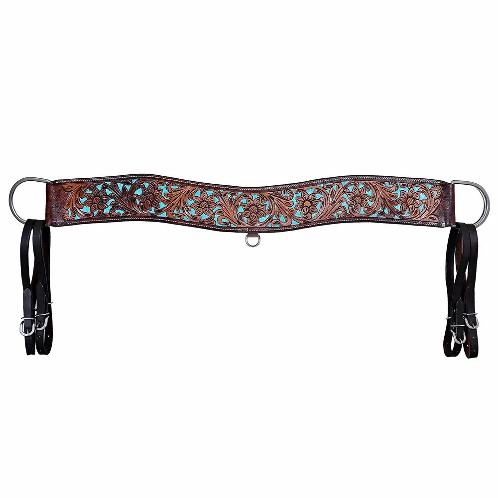 Comfytack Leather Horse Tripping Breast Collar Brown Floral Turquoise Inlay 1