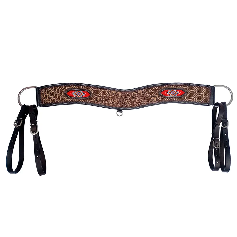 Comfytack Western Leather Horse Tripping Breast Collar Brown Floral Carved Beaded Inlay 1