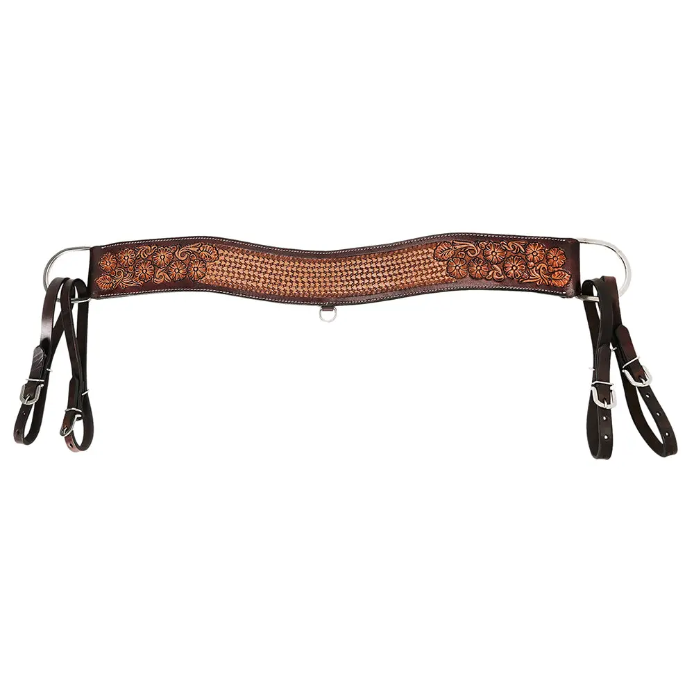 Comfytack Western Genuine Leather Horse Tripping Breast Collar Tack Brown Floral Carve 1