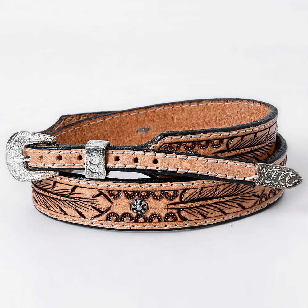 American Darling Hand Tooled Hatband Genuine Leather Western Adjustable Unisex Tan | Hand-Tooled 1
