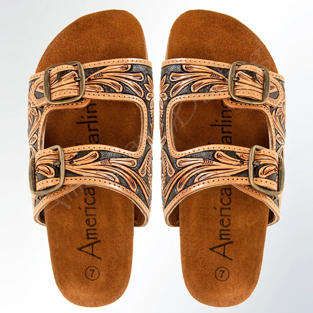 American Darling Hand Tooled, Carved Genuine Leather Sandal Footwear Flip Flop | Tooled 1