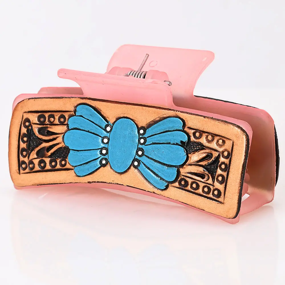 American Darling Beautifully Hand Tooled Women Ladies Hair Band Clip Clutcher Gift For Girls | Genuine Leather Claw Western 1