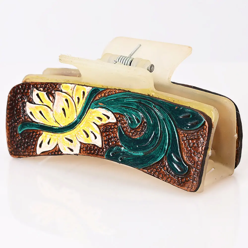 American Darling Beautifully Hand Tooled Women Ladies Hair Band Clip Clutcher Gift For Girls | Genuine Leather Claw Western 1