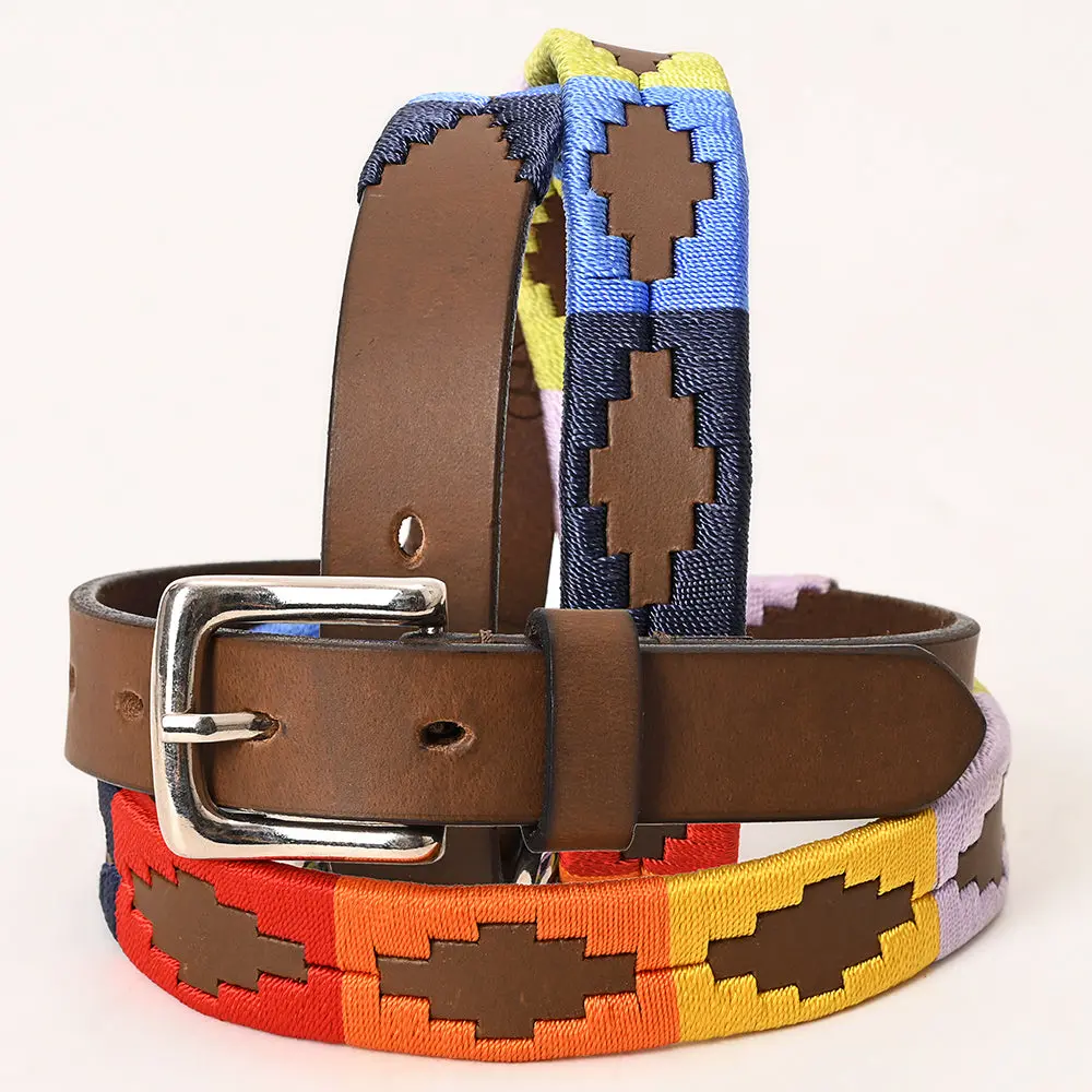Bar H Equine Western Brown Full Grain Genuine Leather Kids Youth Belt Embroidered Unisex With Buckle 1
