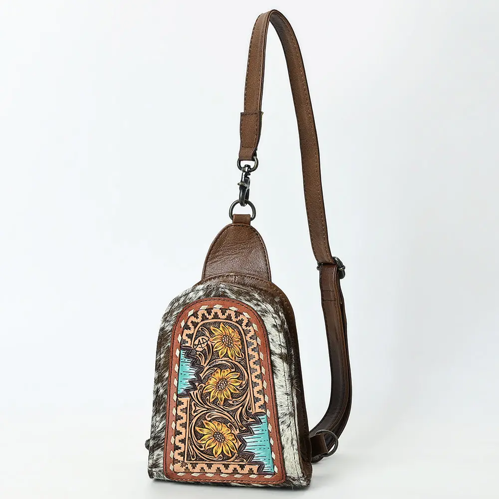 American Darling Sling Beautifully Hand Tooled Hair-On Genuine Leather Women Bag Western Handbag Purse | Fanny Pack For 1